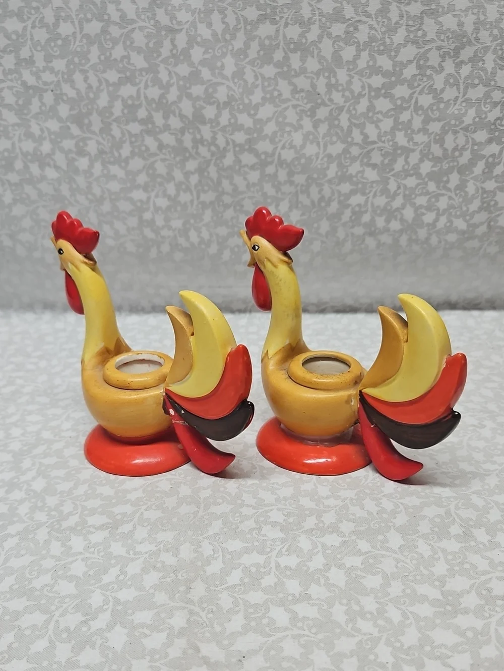 1960 Holt Howard Rooster Candlestick Holders Fall Thanksgiving Japan